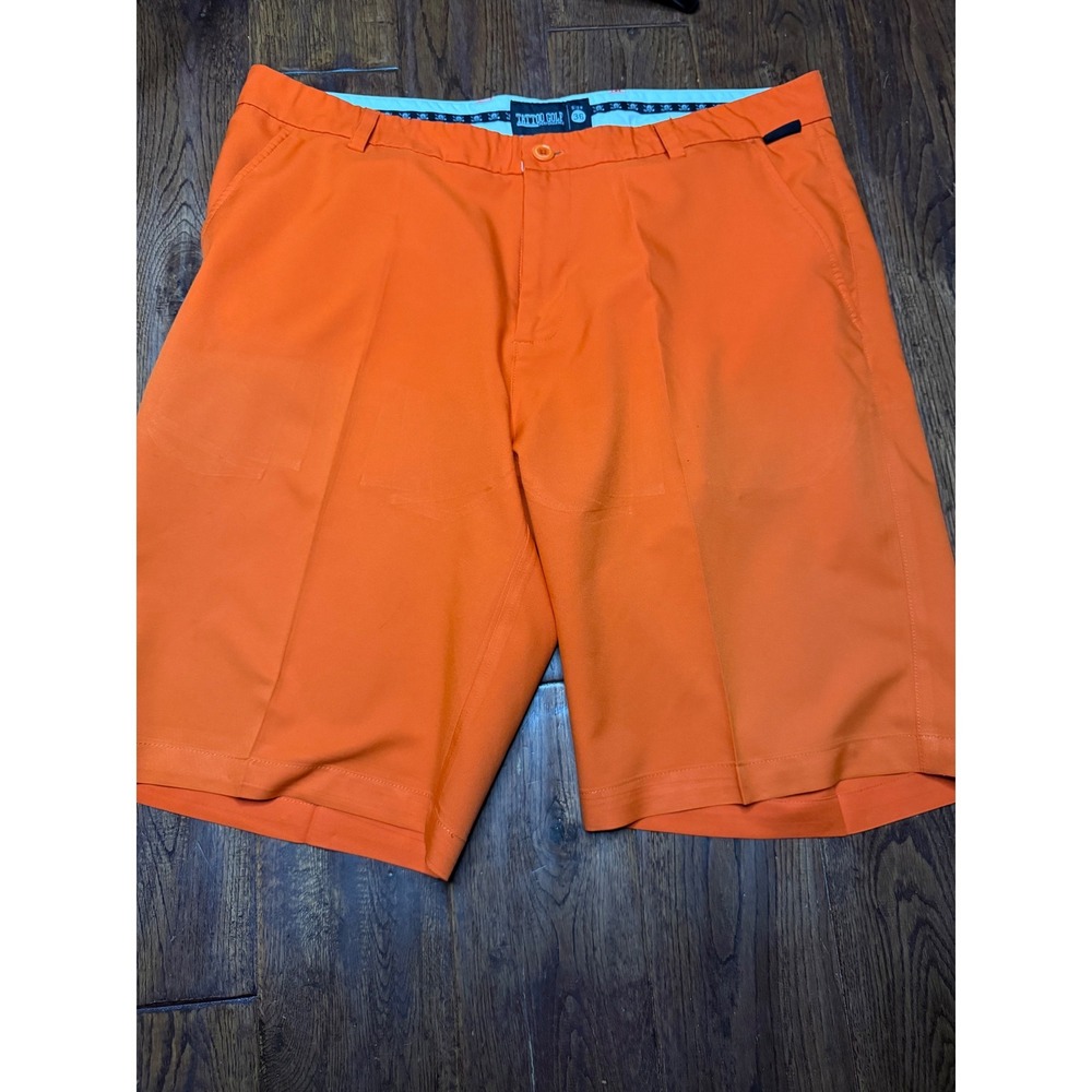 Loudmouth Golf Shorts Mens 34 Orange Argyle Plaid Flat Front Performance Golfing
